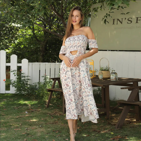 Women's Off Shoulder Strapless Floral Dress - Lootquake