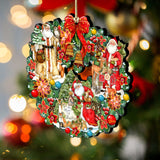 Classic Christmas Santa Wreath Wooden Ornaments by G. Debrekht and Susan Winget - Tree Ornament with Santa and Snowman Decor - 8185307-7-SW