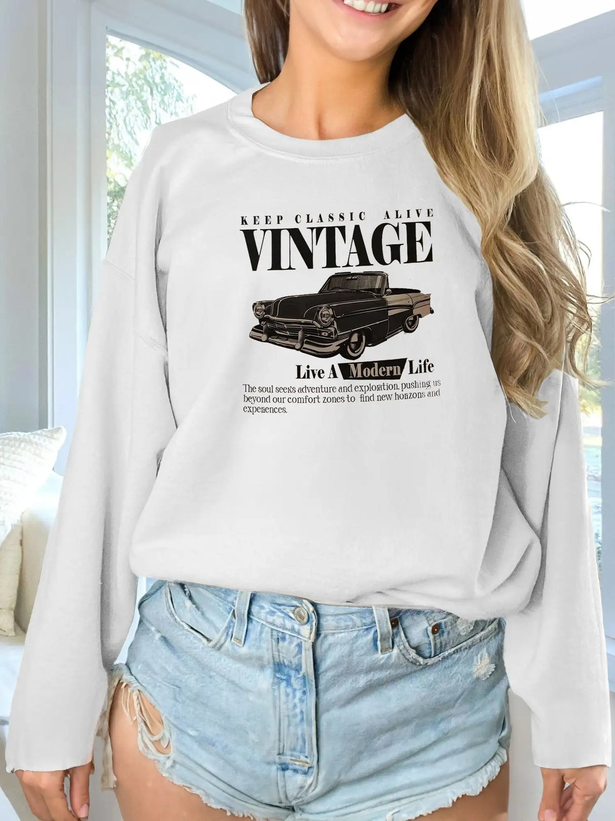 Women's Fashionable Solid Color Printed Long Sleeved Sweatshirt - Lootquake