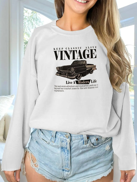 Women's Fashionable Solid Color Printed Long Sleeved Sweatshirt - Lootquake