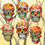 Adornos decorativos de madera con forma de calavera de azúcar (6 unidades) de G. Debrekht - Decoración de Halloween - 8090071C-S6