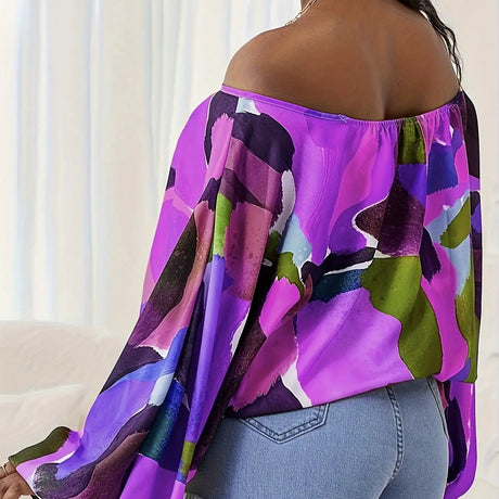 Ladies' Fashionable And Casual Off Shoulder Printed Lantern Sleeves, Loose And Comfortable Versatile T-shirt Top - Lootquake