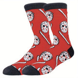 1/5 paires de chaussettes tendance pour homme, motif dessin animé Halloween Noël, respirantes, confortables et décontractées, unisexes, pour l'extérieur, toutes saisons, style urbain
