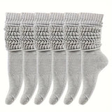 6 Pairs Solid Knitted Socks, Simple & Comfy Slouchy Socks, Women's Stockings & Hosiery