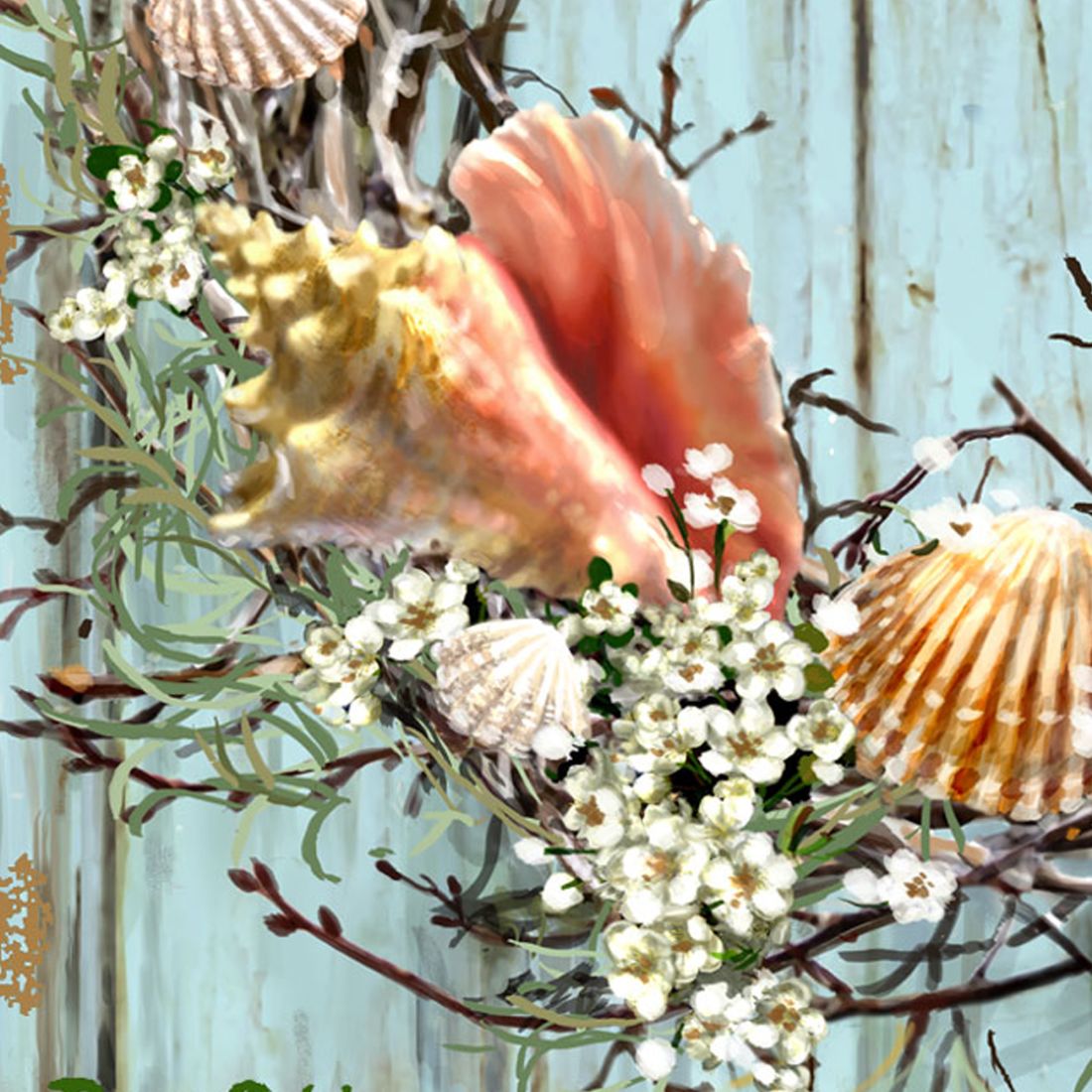 Christmas Coastal Wreath Wooden Wall Art by D. Gelsinger - Coastal Holiday Decor - 95607B-1715