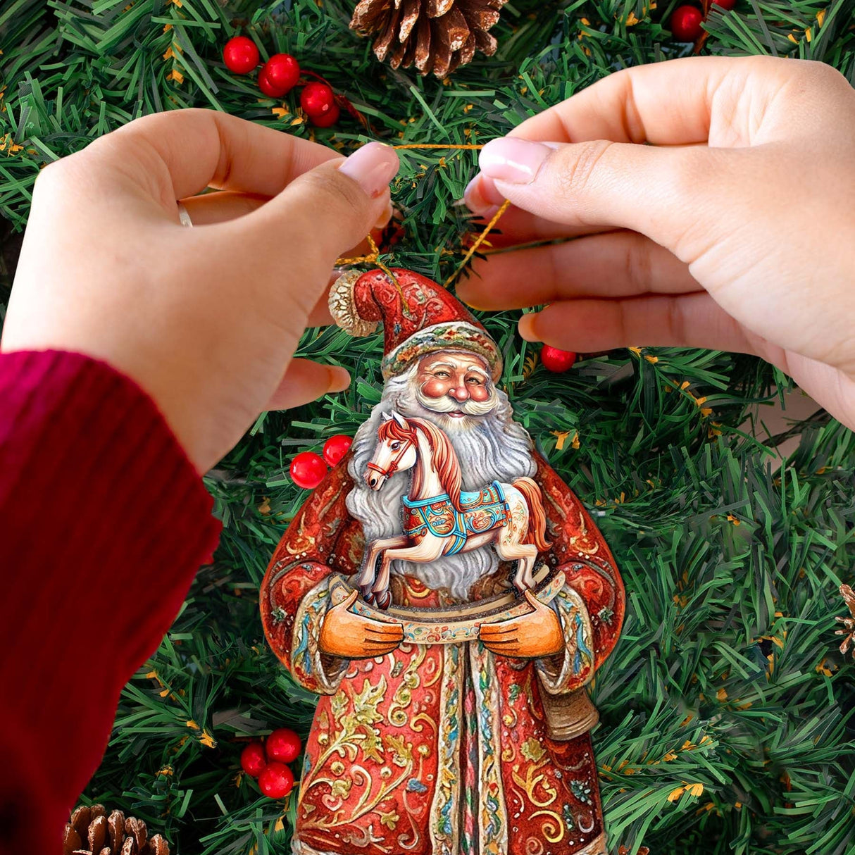 Santa's Nostalgic Rocking Horse Wooden Ornaments by G. Debrekht - Christmas Santa Snowman Decor - 8691414