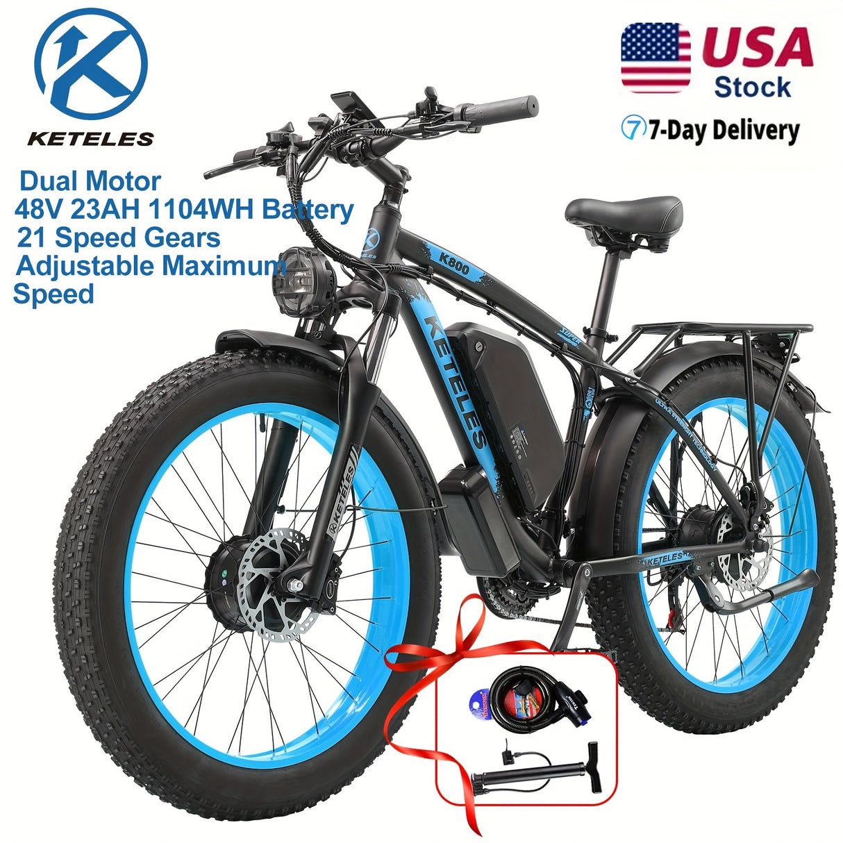 Vélo électrique pour adulte Kettles 740 W | Vélo électrique avec pneus de 26 pouces, VTT à double moteur pour trajets domicile-travail et tout-terrain, avec batterie amovible 48 V 23 Ah, jusqu'à 80 km à 31,3 km/h
