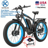 Vélo électrique pour adulte Kettles 740 W | Vélo électrique avec pneus de 26 pouces, VTT à double moteur pour trajets domicile-travail et tout-terrain, avec batterie amovible 48 V 23 Ah, jusqu'à 80 km à 31,3 km/h