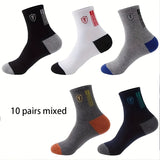 5/10 Pairs of Men's Color Block Crew Socks - Warm, Thermal, Breathable, Comfy, Casual, Unisex, Outdoor, Winter, Fall Wearing Essentials