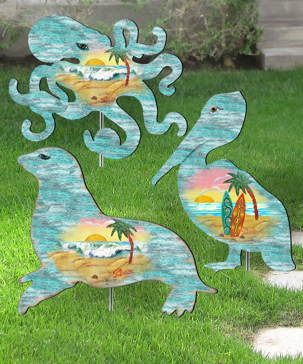 Coastal Garden Porch Outdoor Garden Walkway Set of 3 by G. DeBrekht - Coastal Holiday Decor - 8120115MS3