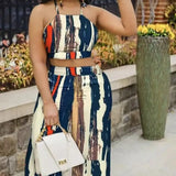 Ladies' Summer Fashion Cross Backless Square Neck Sleeveless Short Top And Daily Wide Leg Pants Set - Lootquake