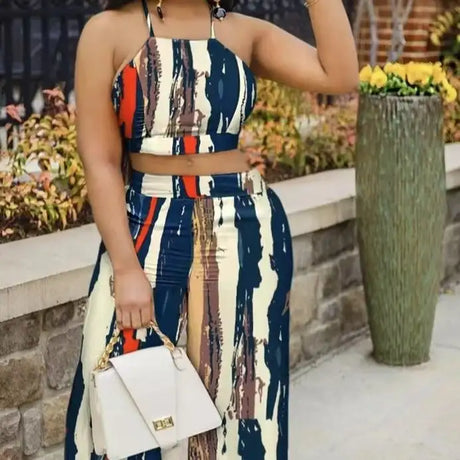 Ladies' Summer Fashion Cross Backless Square Neck Sleeveless Short Top And Daily Wide Leg Pants Set - Lootquake