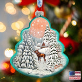 Winter Village with Moose Tree Glass Ornament by G. DeBrekht - Christmas Decor - 762-021