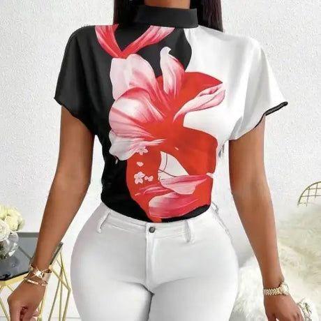 Women's New Small Stand Up Collar Loose Fit Comfortable And Elegant Temperament Floral Print Top - Lootquake