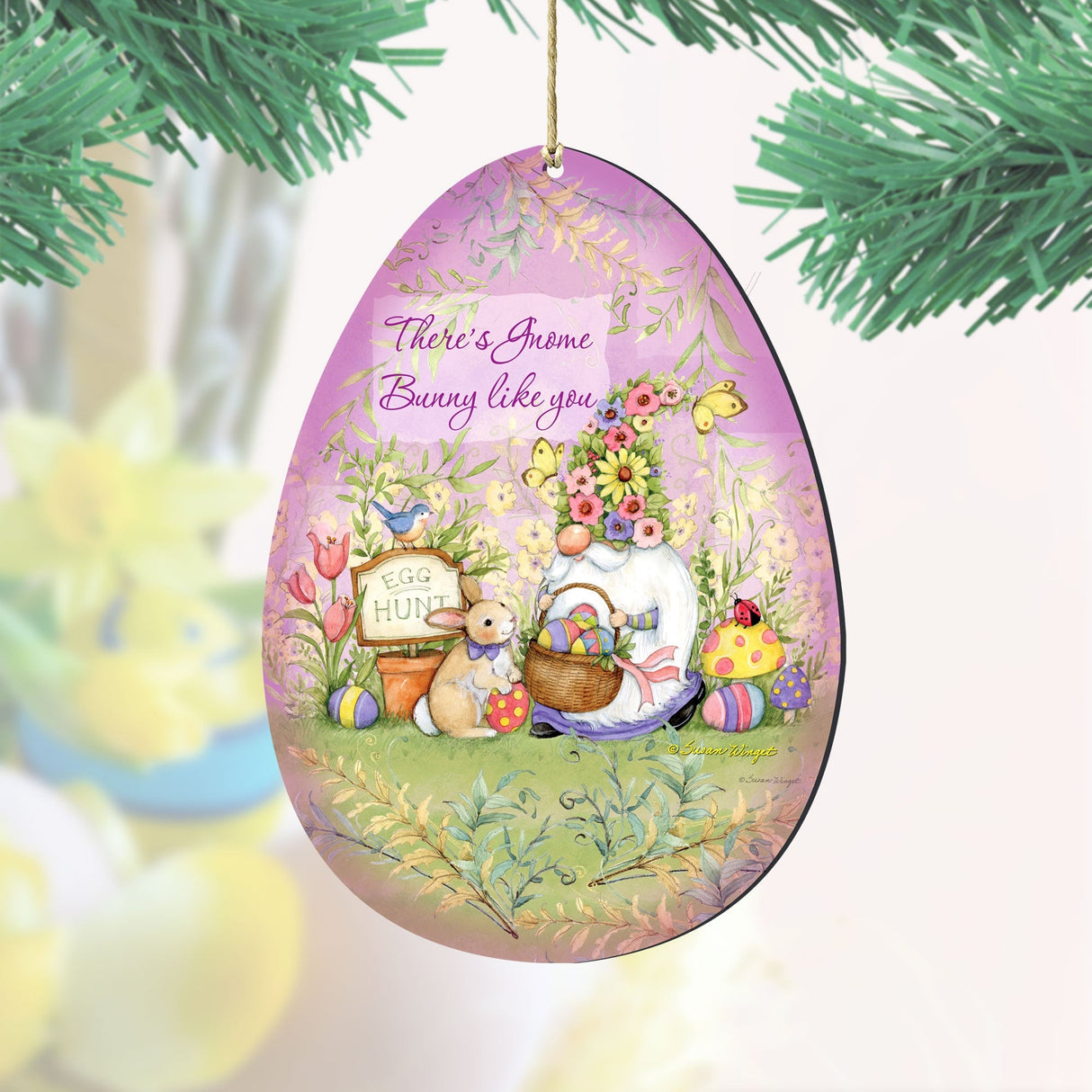 Bunny Garden Gnome Egg Wooden Ornaments by Susan Winget - Easter Spring Decor - 8471121-SW