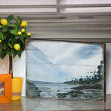 Arte mural costero de madera con diseño de surfista de Nature Wonders - Decoración costera con vida marina - 84578B