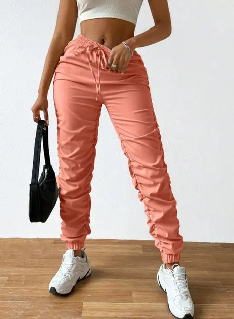 Ladies' Solid Color Ankle Drawstring Details, Casual And Elegant Style Pants - Lootquake