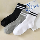 6 pares de calcetines con estampado de rayas, calcetines deportivos y de tubo medio, medias y calcetería para mujer