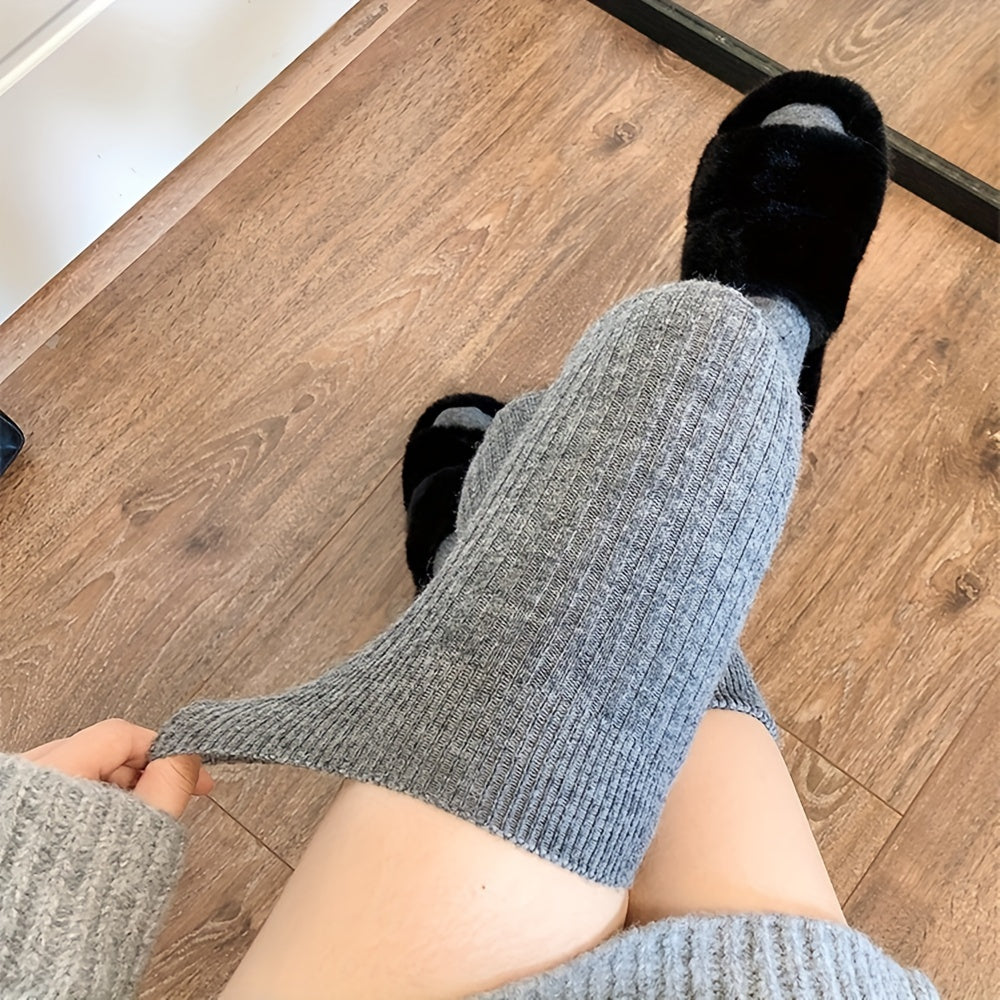 Calcetines de canalé lisos por encima de la rodilla para mujer, cómodos y cálidos, gruesos y hasta el muslo.