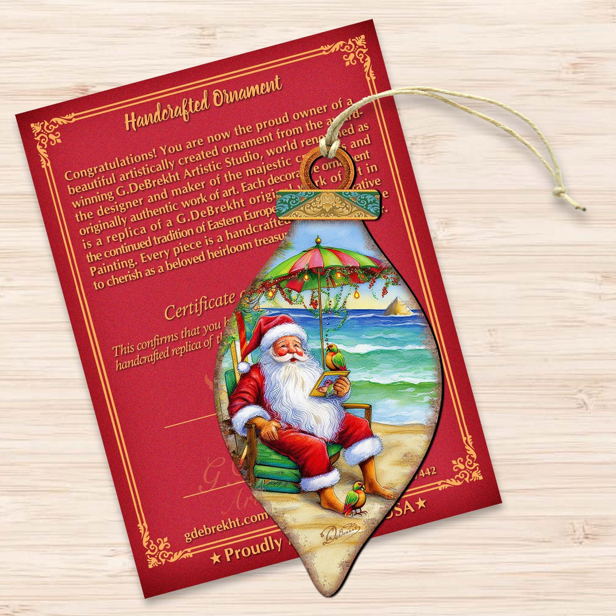 Beach Themed Ornaments - Santa on the Beach Wooden Ornaments by G.Debrekht Coastal Holiday Decor - 8688308