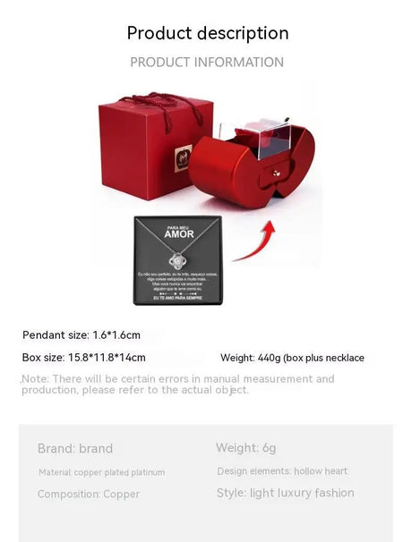 Fashion Jewelry Box Red Apple Christmas Gift Necklace Eternal Rose For Girl Mother's Day Valentine's Day Gifts With Artificial Flower Rose Flower Jewelry Box - Lootquake