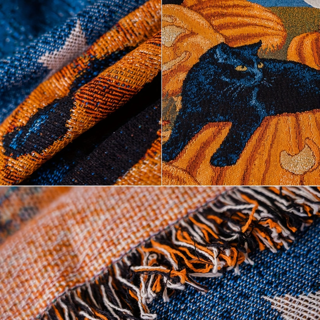 1 couverture d'Halloween à franges, 100 % coton, légère, idéale pour un canapé, un lit ou une chaise.