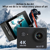 Cámara de acción 4K 30FPS de 12 MP - Cámara deportiva Full HD con conexión wifi - Cámara HD para ciclismo, buceo y exteriores con tarjeta de 32 GB