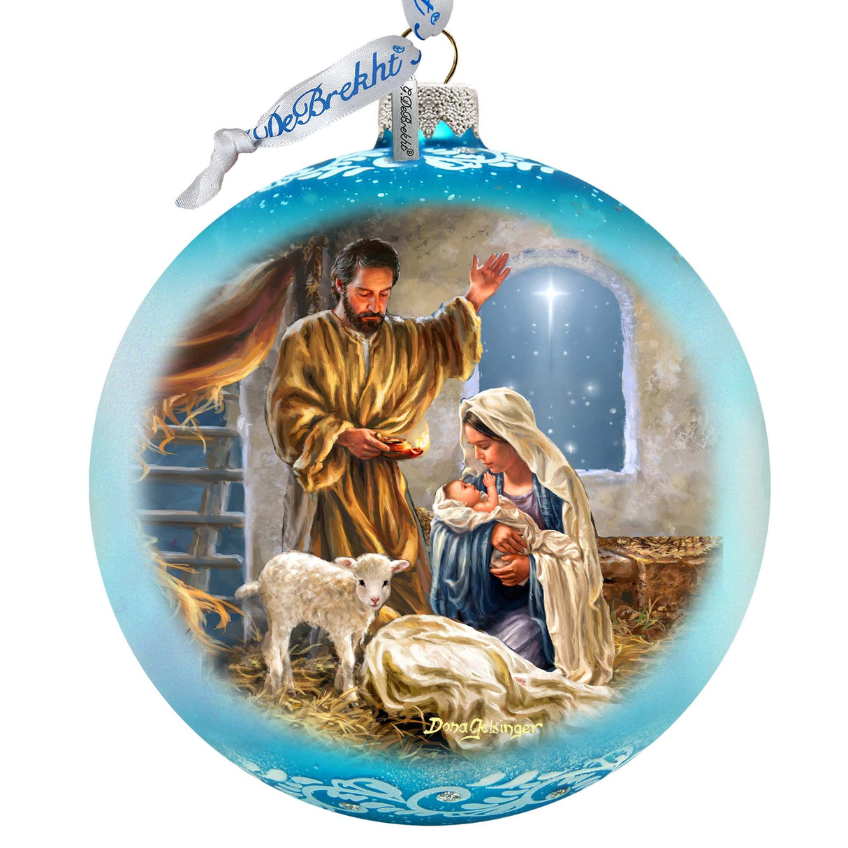 A Child is Born - Nativity Scene Large Glass Ornament by Art by D. Gelsinger- Nativity Holiday Decor - 73951