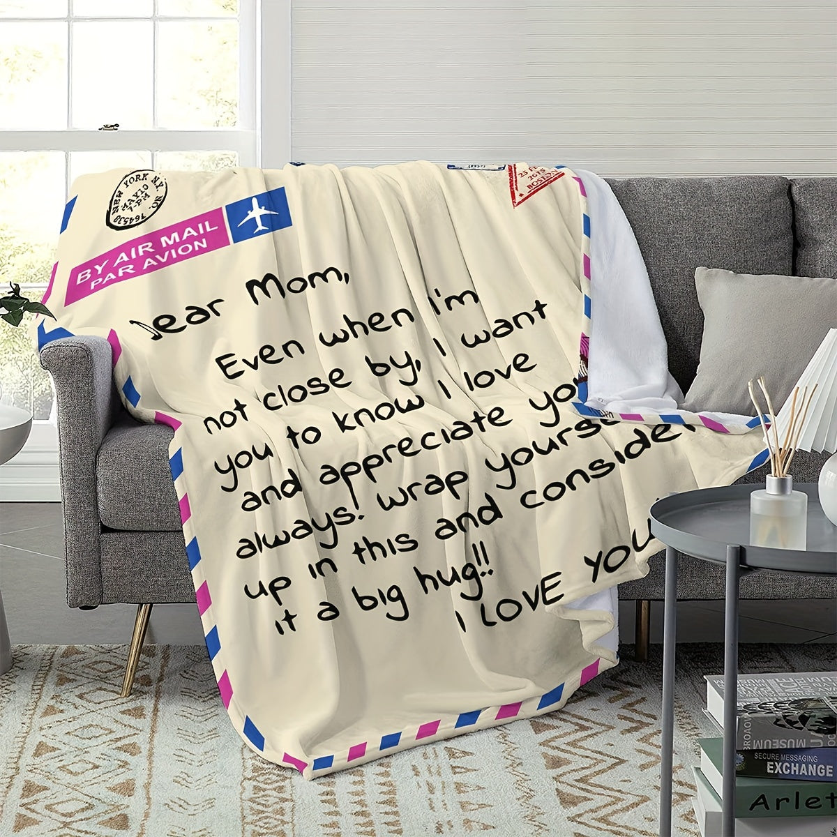 1pc Envelope Printed Flannel Blanket, To My Mom Blanket For All Season, Warm Cozy Soft Throw Blanket Nap Blanket For Couch Bed Sofa Office Camping Travel Home Decor, Anniversary Birthday Gift Blanket For Mom