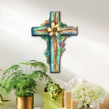 Cruz de madera verde azulado de G. Debrekht - Decoración de primavera para Pascua - 88164