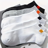 5 pares de calcetines unisex con letras estampadas, elegantes y transpirables, de corte bajo, para mujer.