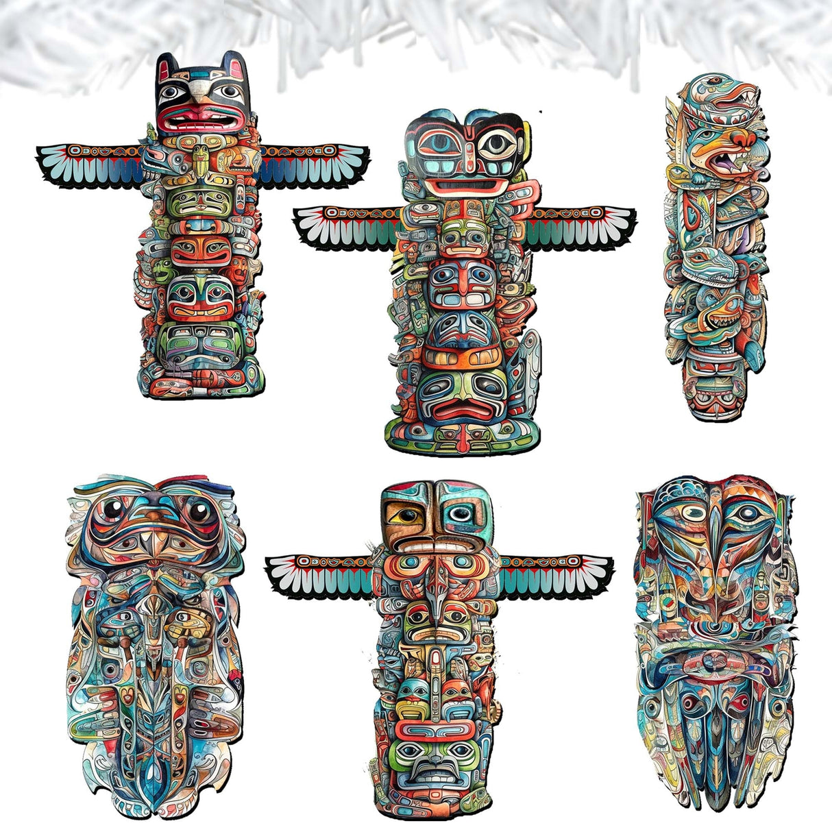 Spirit of the Totem Decorative Wooden Clip-on Ornaments Set of 6 by G. Debrekht - Wildlife Decor - 8090117C-S6