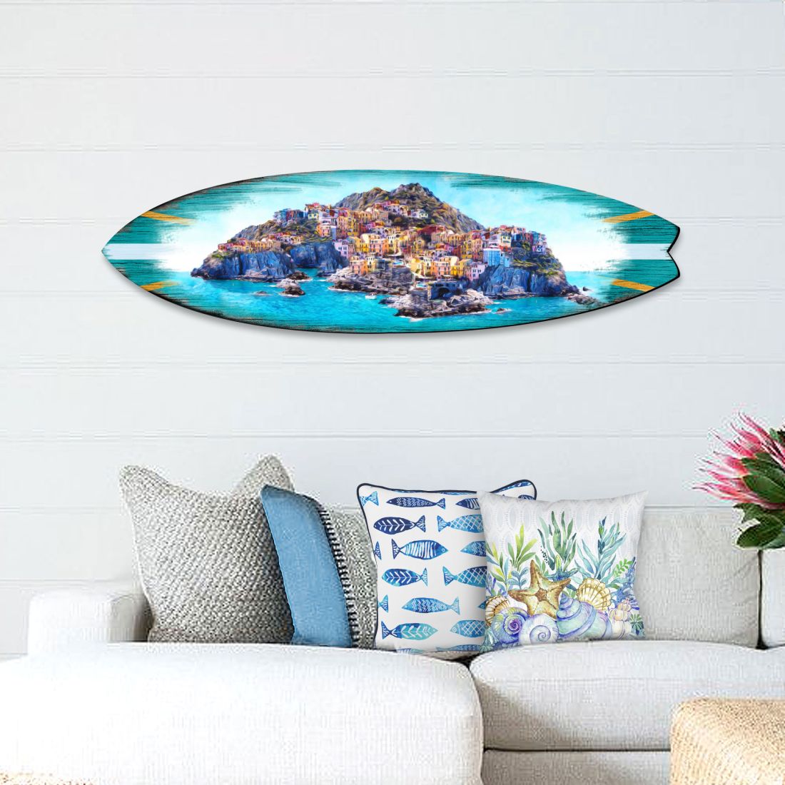 Island Surfboard Coastal Door Art by G. DeBrekht - Coastal Holiday Decor - 8490101HS