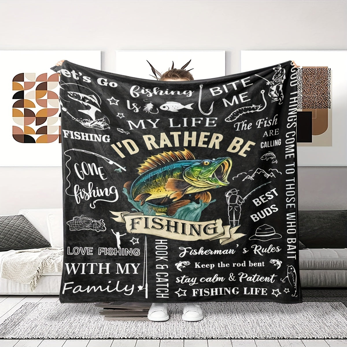 Ultra-Soft Fishing Enthusiast Gift Blanket - Lightweight, Allergy-Friendly Flannel Throw for Camping & Cozy Comfort