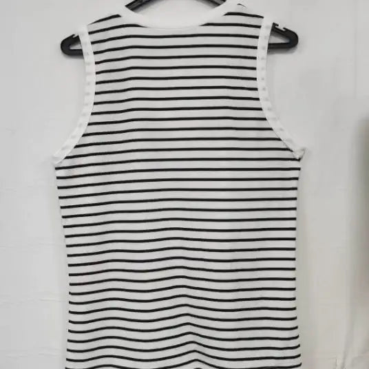 Ladies' Black And White Striped V-neck Sleeveless Tank Top - Lootquake