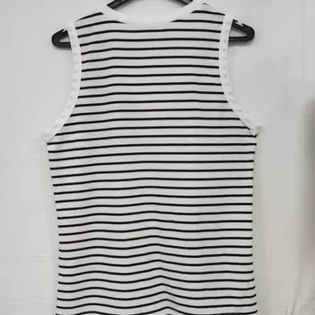 Ladies' Black And White Striped V-neck Sleeveless Tank Top - Lootquake
