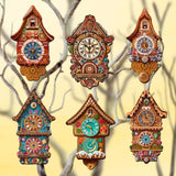 Miniature clock Decorative Wooden Clip-on Ornaments Set of 6 by G. Debrekht - Christmas Decor - 8090020C-S6