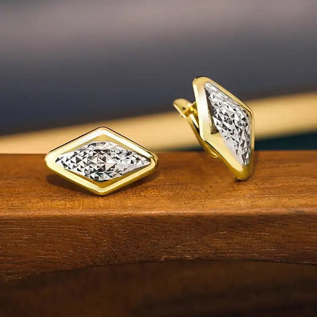 Rhombus Earrings Female Two-tone Geometric Design - Lootquake