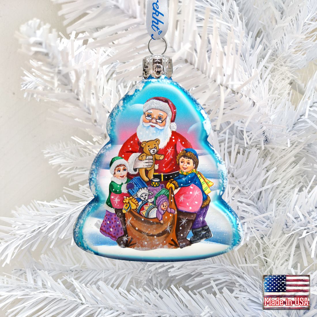 Gift Giving Santa Mercury Glass Ornament by G. DeBrekht - Christmas Santa Snowman Decor - 773013