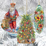 Santas Around the World - Hawaiian Inspired Santa - Wooden Ornaments Set of 3 by G. DeBrekht Christmas Santa Snowman Decor - 8091313S3