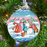 Christmas Village Ball Glass Ornament by G. DeBrekht - Christmas Santa Snowman Decor - 73320