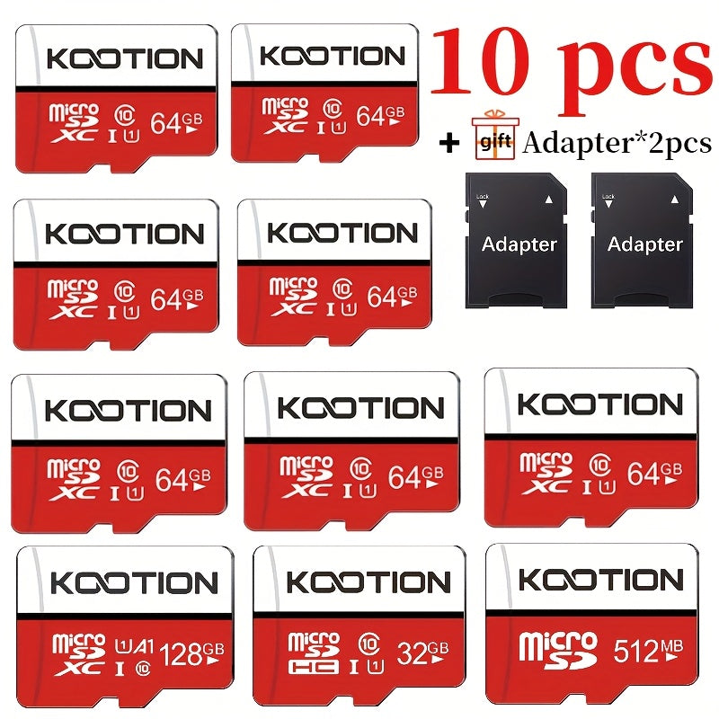 [10 cartes TF haute vitesse] KOOTION Lot de 10/5 cartes mémoire TF haute vitesse UHS-I C10 U1 64 Go 32 Go 512 Mo avec adaptateur SD | Mini carte SDXC pour smartphone, tablette, ordinateur portable, caméra embarquée, drone, console de jeu