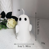 Vela artesanal con aroma a fantasma de Halloween: aroma a lavanda, mecha única, diseño de tarro con detalle de lazo.