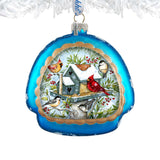 Mercury Glass Birdhouse - Winter Cardinals - Christmas Tree Decor by Susan Winget - Welcome Winter - Handmade Gift - Handblown Glass - 756-115-SW