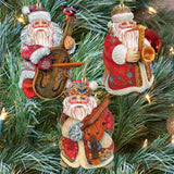 Adornos de madera de Papá Noel músicos (juego de 3) de G. DeBrekht - Decoración navideña de Papá Noel y muñeco de nieve - 8100028S3