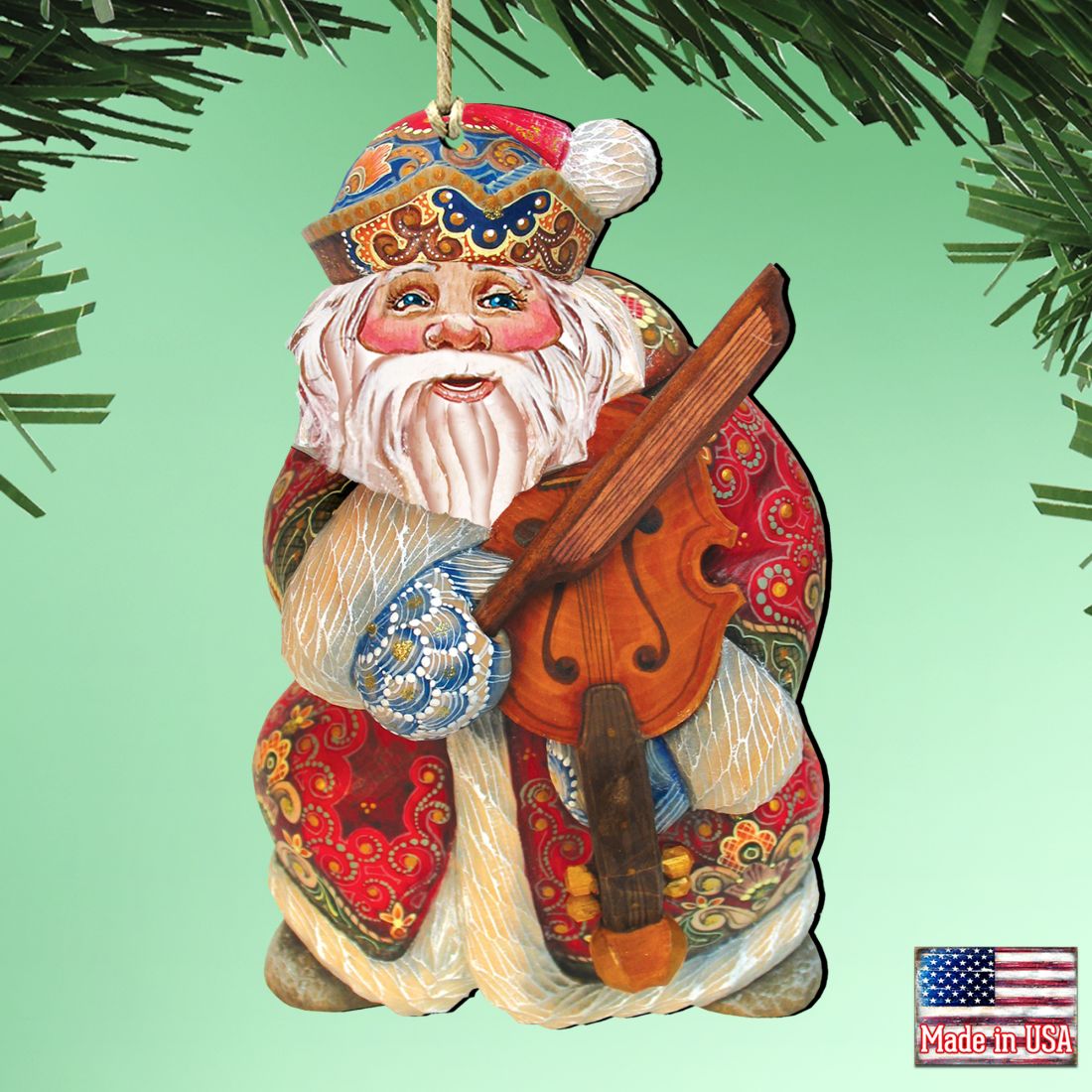 Musician Santa Wooden Ornaments by G. DeBrekht - Christmas Santa Snowman Decor - 8116213