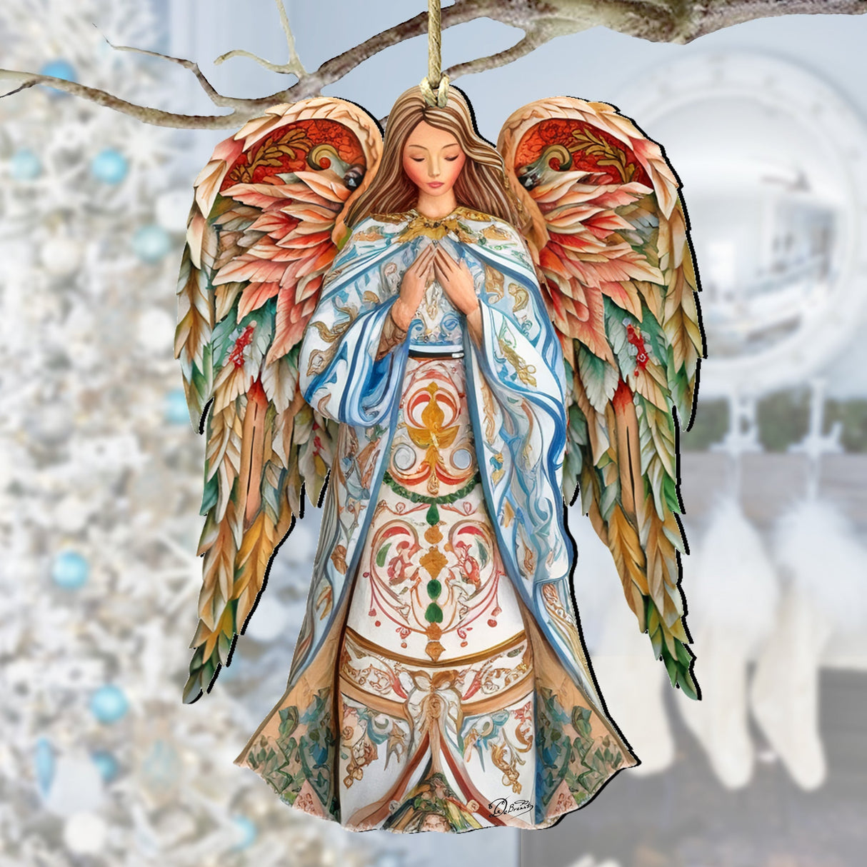 Elegant Angel of Hope Wooden Ornaments by G. DeBrekht Nativity Holiday Decor - 8611073