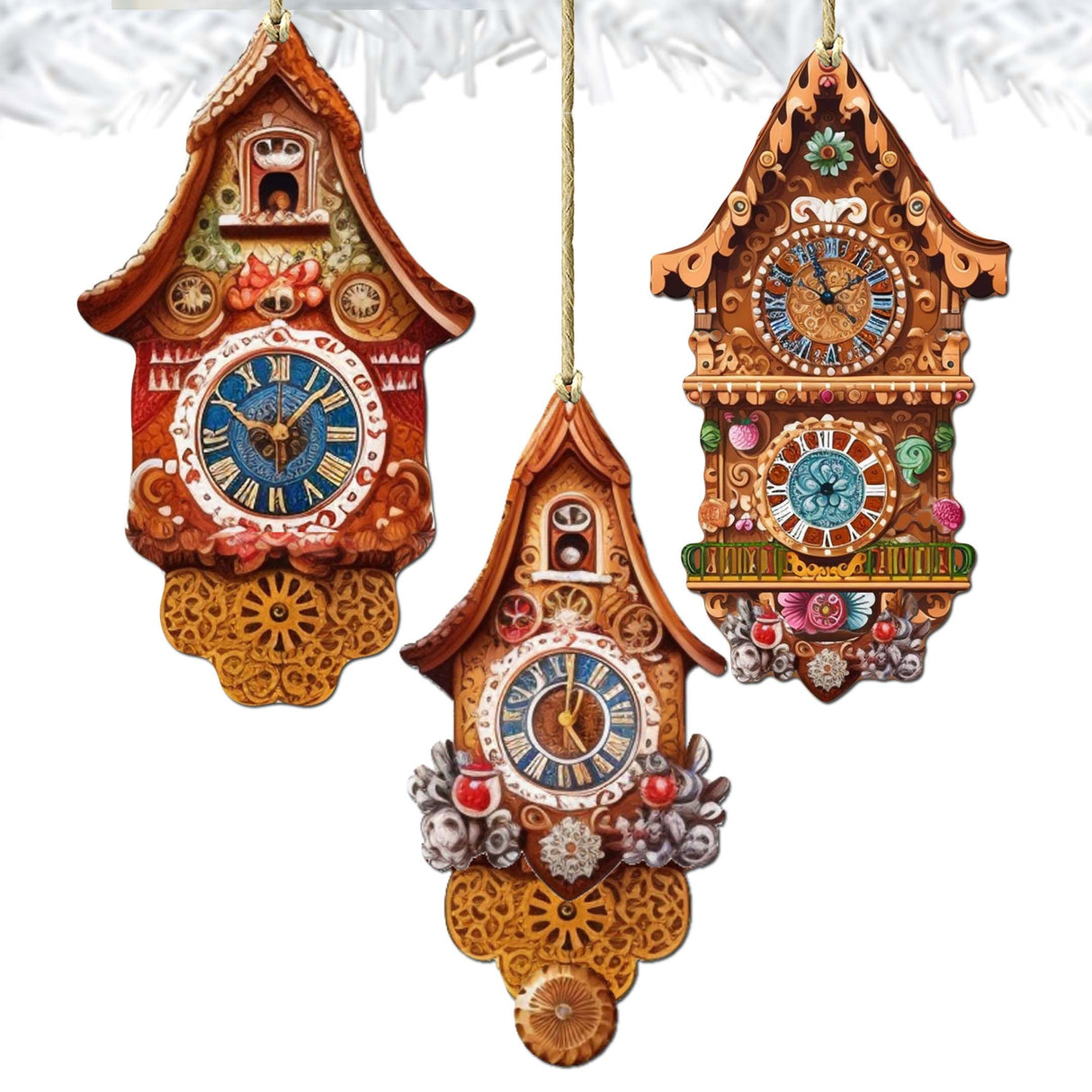 Miniature Clock Decorative Wooden Ornaments Set of 3 by G. Debrekht - Christmas Decor - 8091020-S3