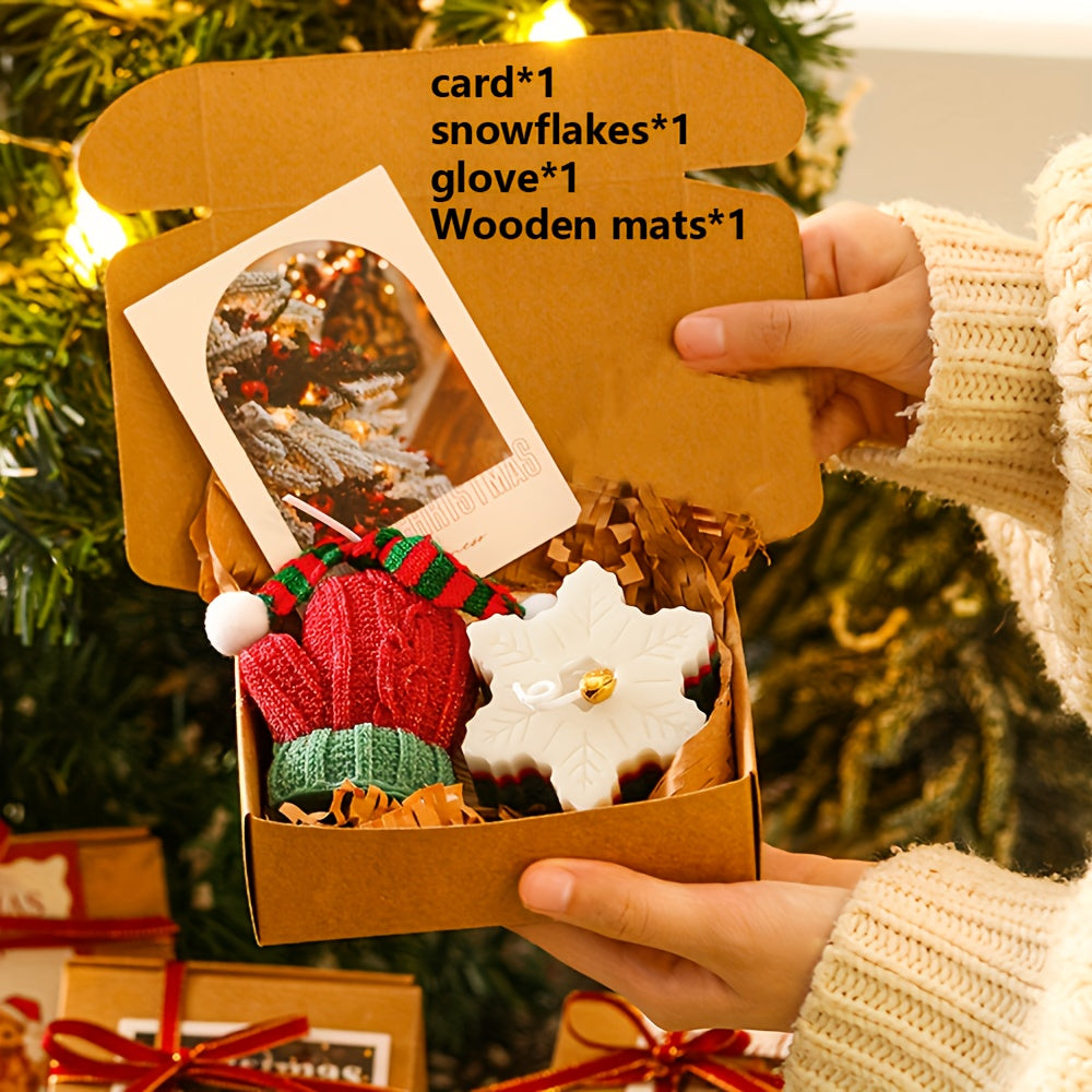 Christmas Scented Candle Gift Set - Creative Holiday Fragrance Box with Wooden Board & Card, Soy Wax, Ribbon Accents