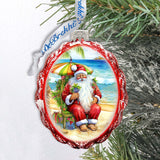Nautical Christmas Decor - Santa on the Beach Keepsake Glass Ornaments by G. Debrekht - Christmas Decor - 777413